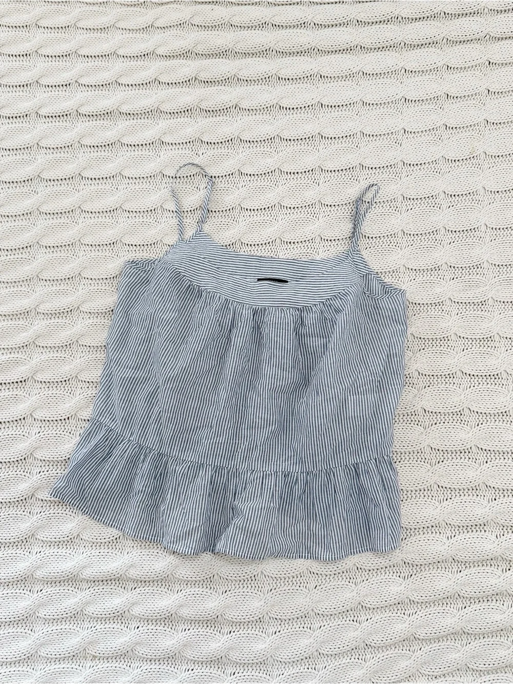 J. Crew Navy and White Striped Ruffle-Hem Camisole